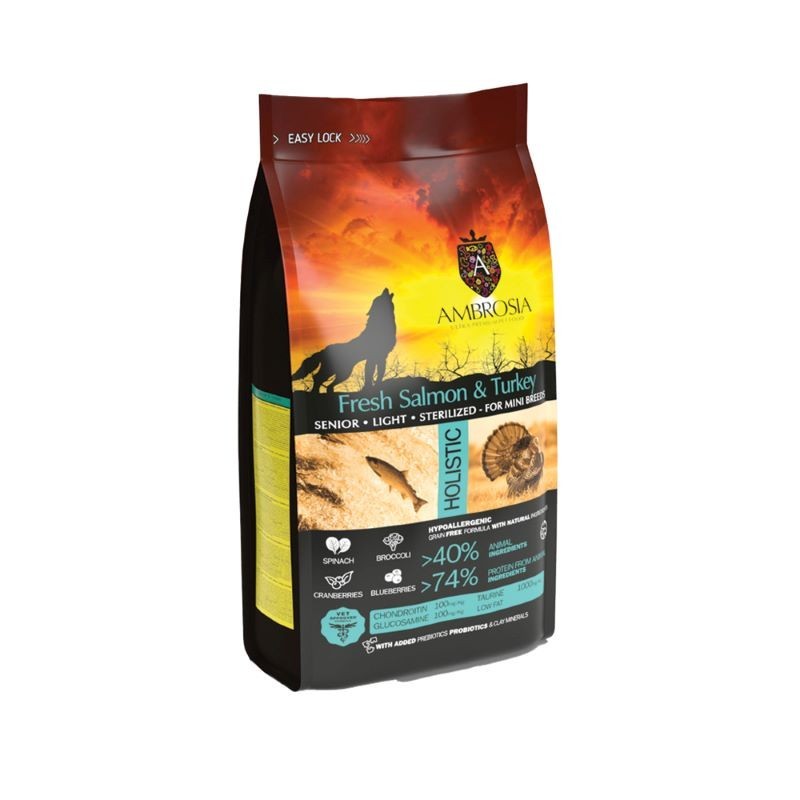 Ambrosia Adult Mini Senior Light Γαλοπουλα & Σολωμο 5Kg