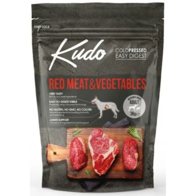 Kudo Ημισκληρη Adult Medium Maxi Κοκκινα Κρεατα 3Kg