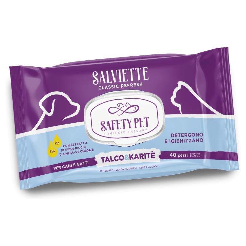 Safety Pet Μαντηλακια Καθαρισμου Talc & Karite 40Τμχ