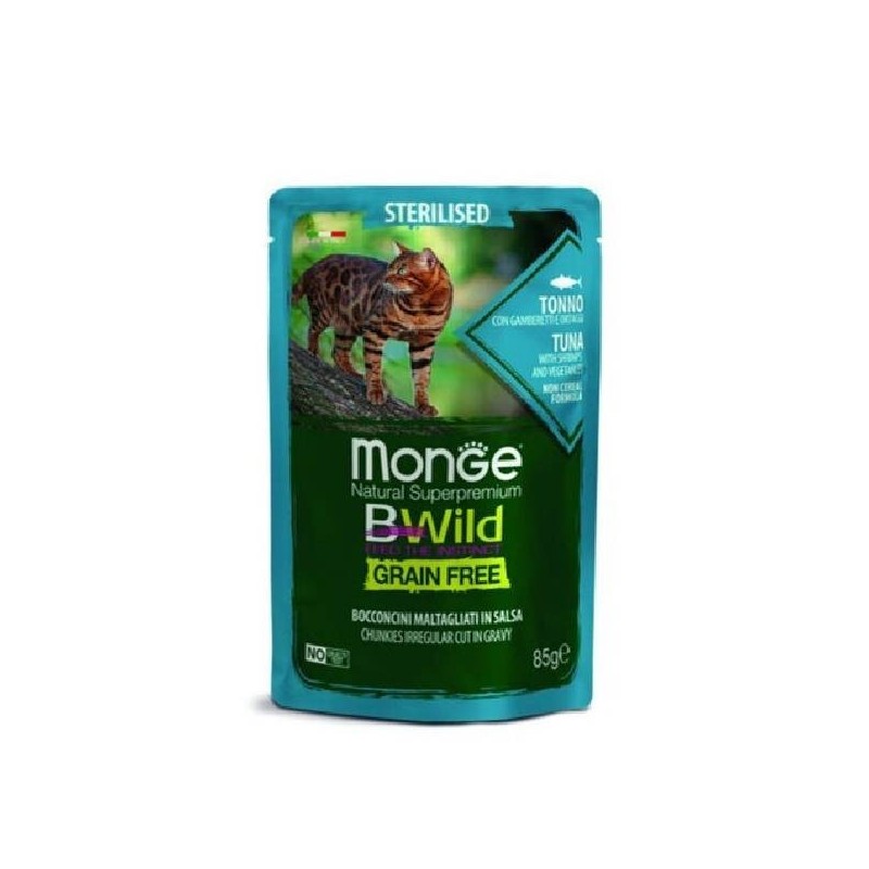 Monge Bwild Grain Free Φακελακι Γατας Τονος, Γαριδες & Λαχανικα 85G