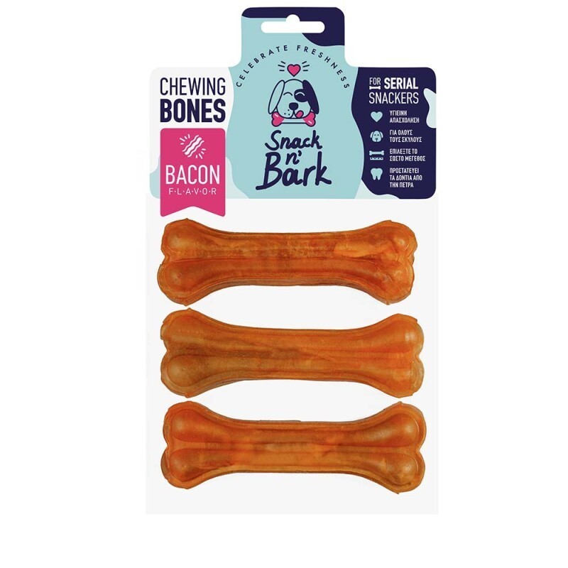 Snack N Bark Συμπαγες Κοκκαλο Με Γευση Bacon 13Cm 55Gr 3Τμχ