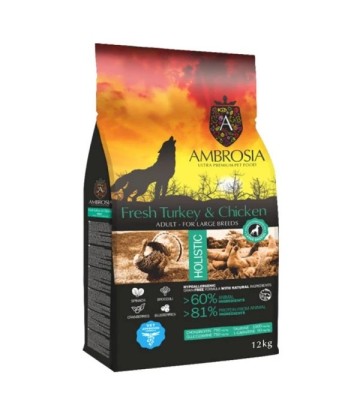 Ambrosia Adult Large Γαλοπούλα και Κοτόπουλο 12Kg