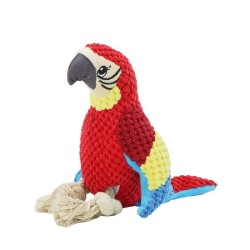 Denik Pets λούτρινος παπαγάλος κόκκινος 30cm με σχοινί για σκύλους